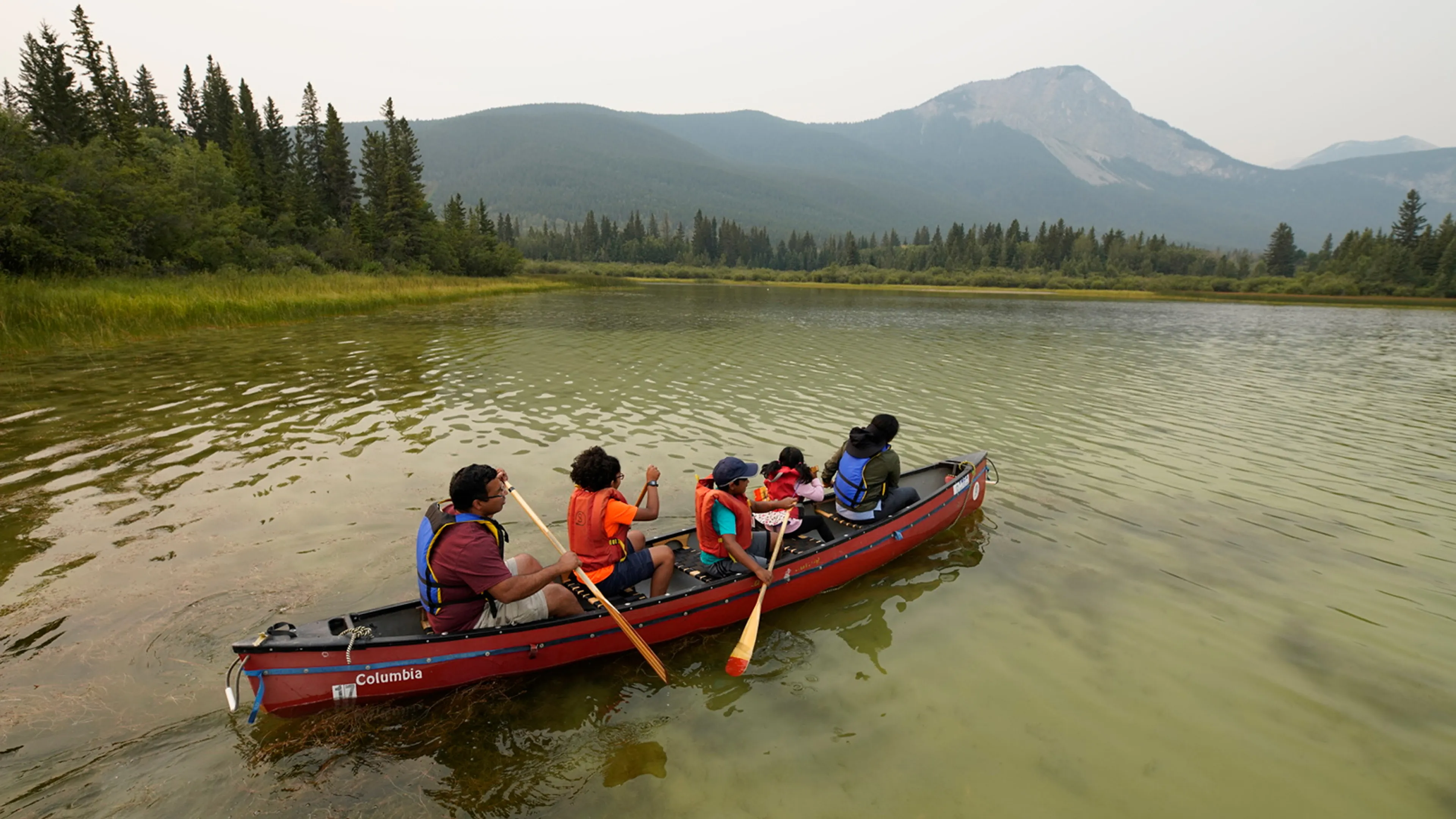 canoe on lake at Camp Chief Hector